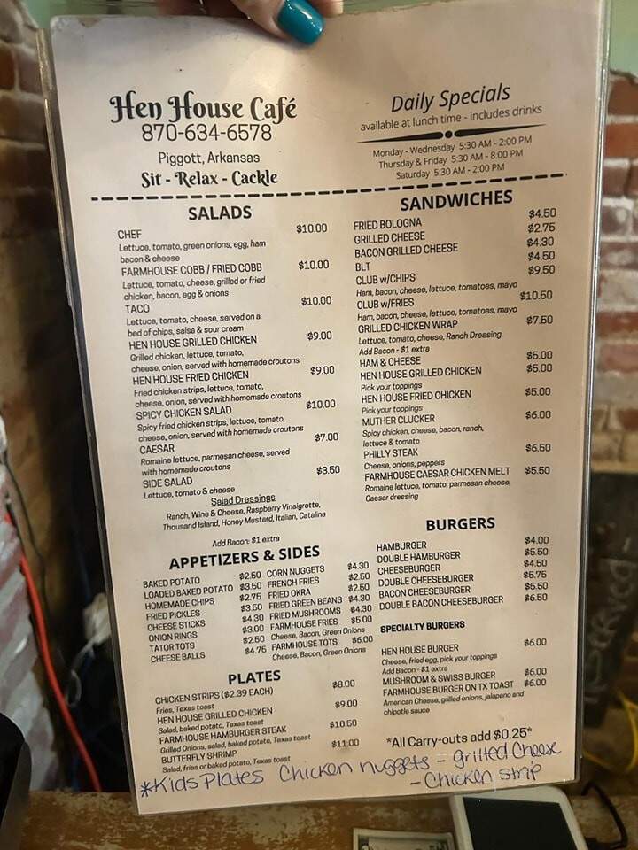 Hen House Cafe - Piggott, AR menu_pic
