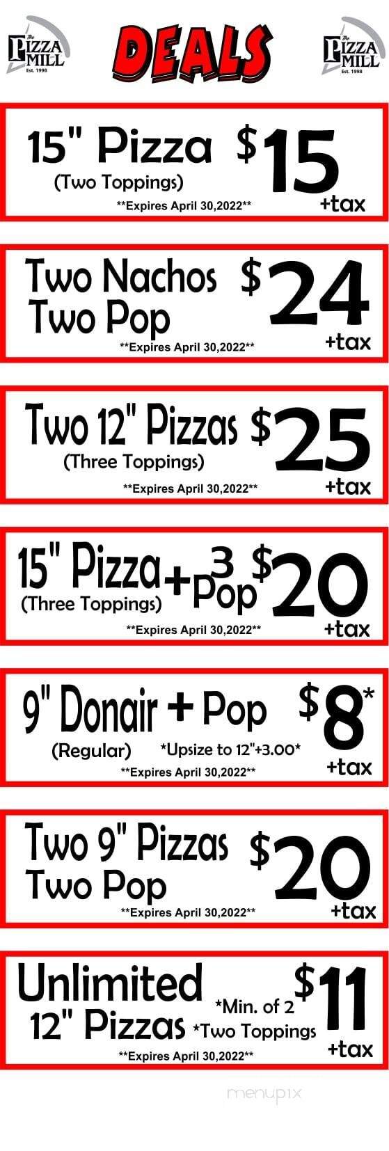 Pizza Mill - Salisbury, NB menu_pic