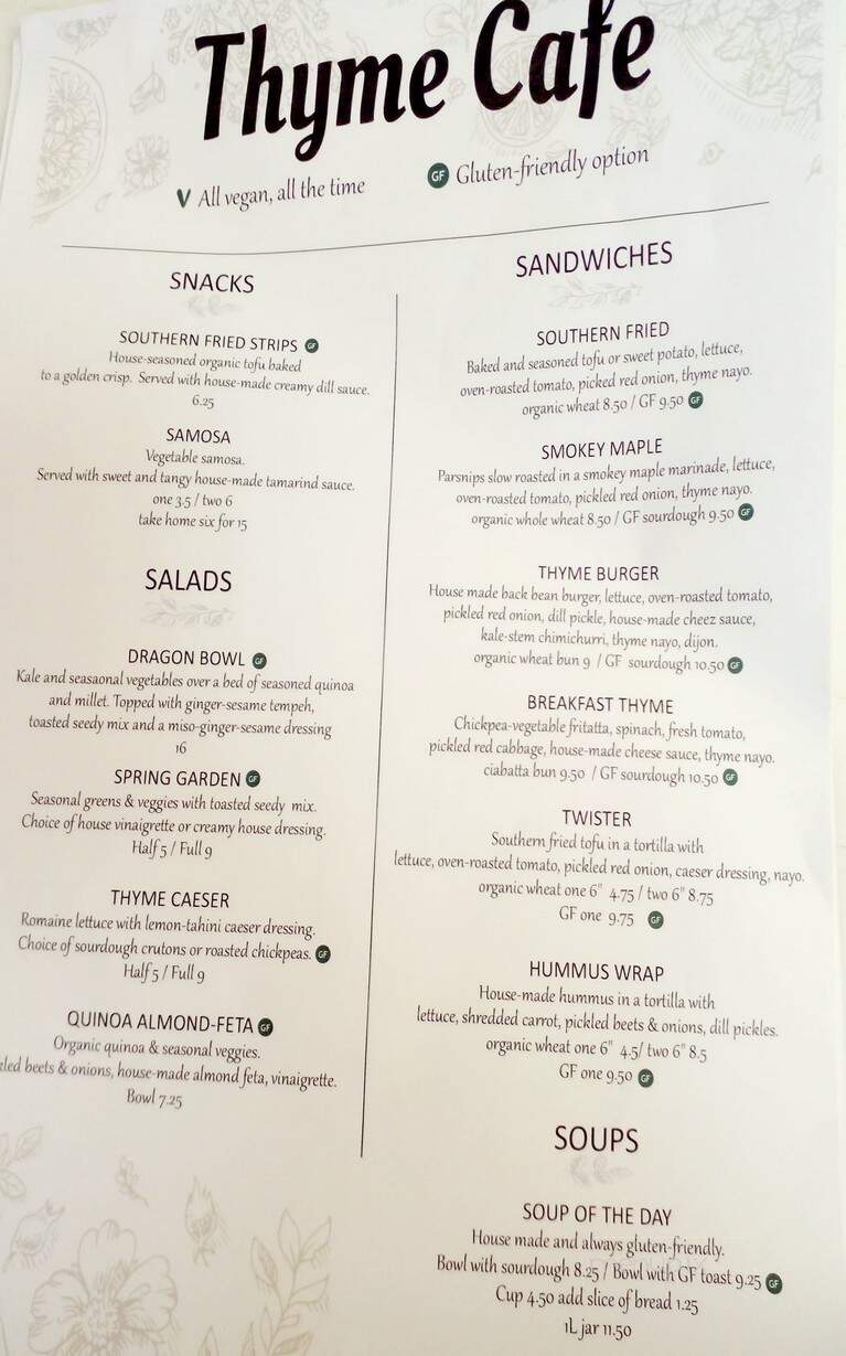 Thyme Cafe and Books - Winnipeg, MB menu_pic