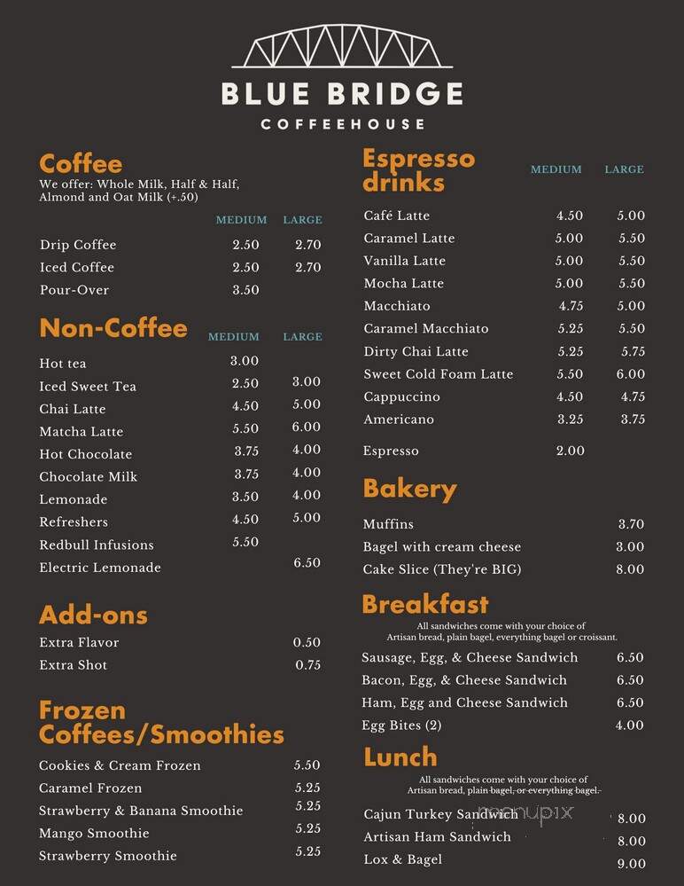 Blue Bridge Coffehouse - Kingsland, GA menu_pic