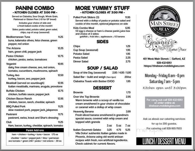 The Main Street Bean - Safford, AZ menu_pic
