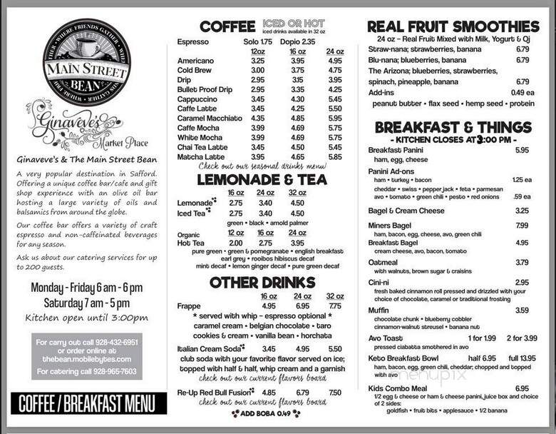 The Main Street Bean - Safford, AZ menu_pic