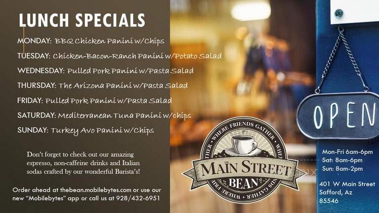 The Main Street Bean - Safford, AZ menu_pic