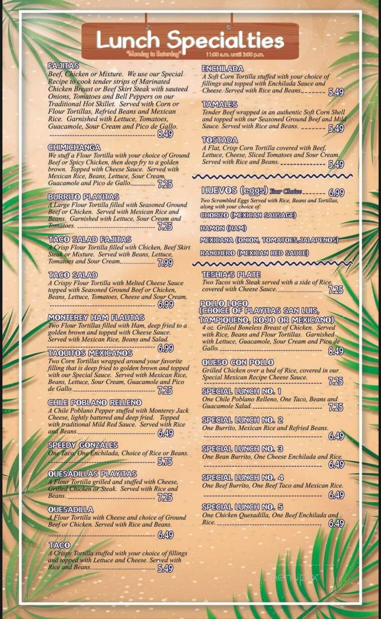 Las Playitas Mexican Restaurant - Batesville, AR menu_pic