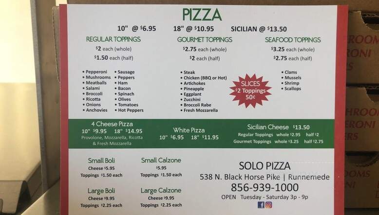 Solo Pizza - Runnemede, NJ menu_pic