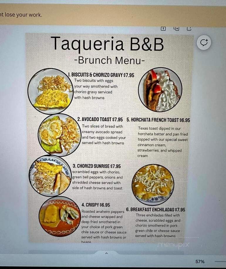 Taqueria B and B - Eureka, KS menu_pic