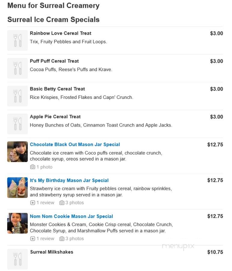 Surreal Creamery - Newark, DE menu_pic