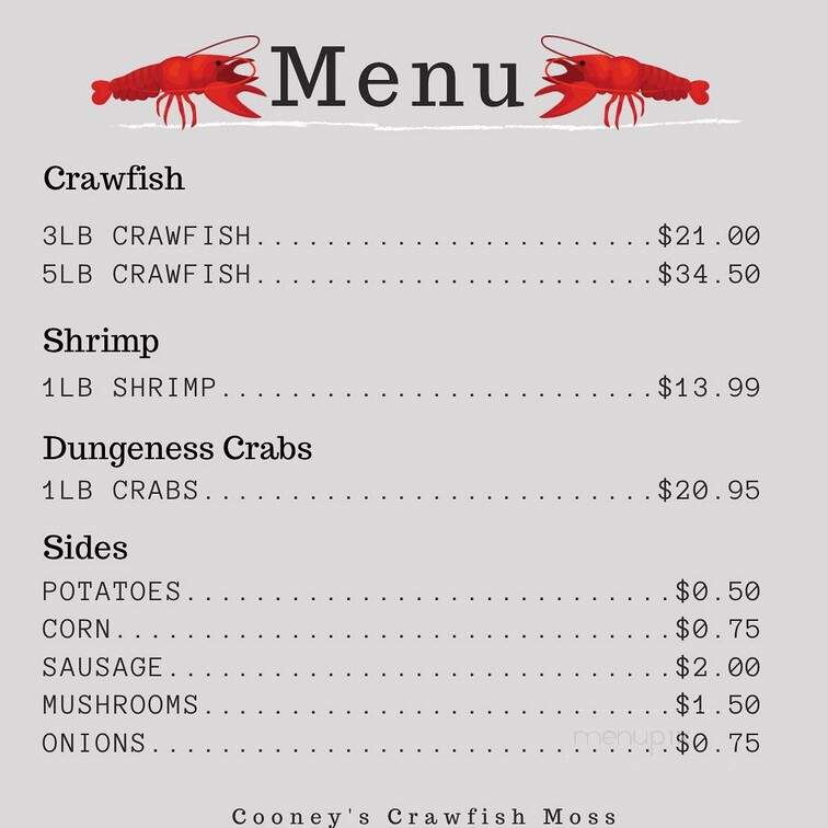 Cooney's Crawfish - Lafayette, LA menu_pic