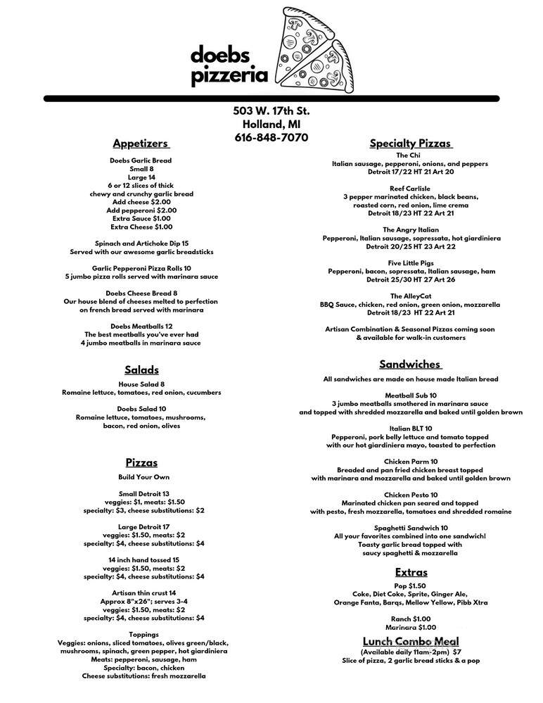 Doebs Pizzeria - Holland, MI menu_pic