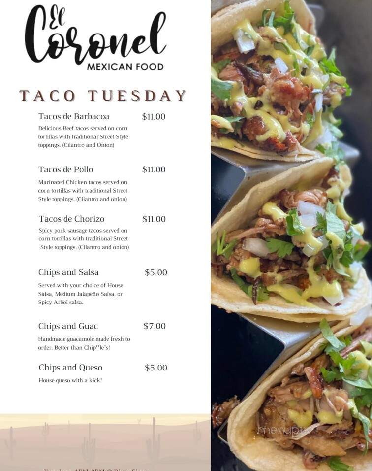 El Coronel food Truck - Woodbury, MN menu_pic
