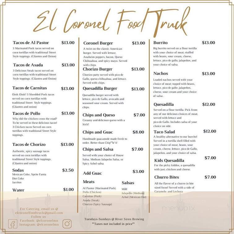 El Coronel food Truck - Woodbury, MN menu_pic
