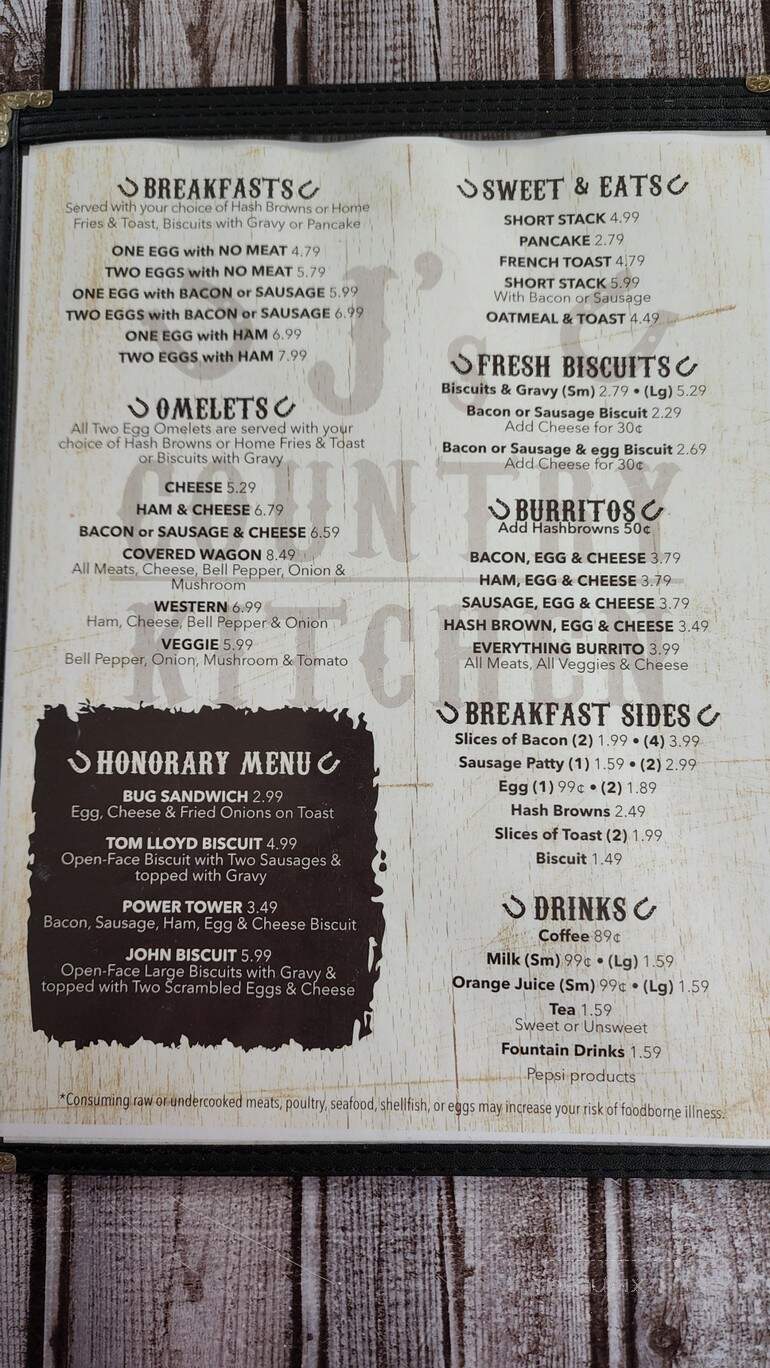 J's Country Kitchen - Kellyville, OK menu_pic
