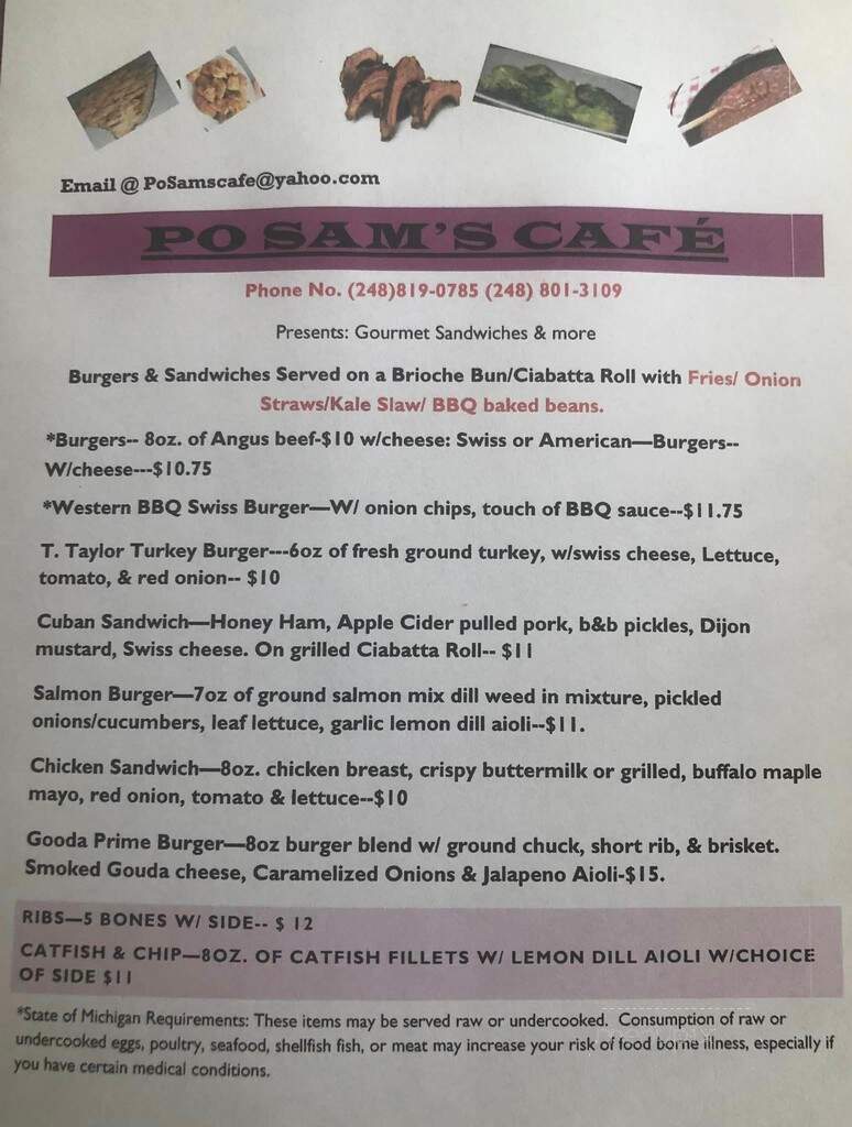 Po Sams Cafe - Waterford Township, MI menu_pic