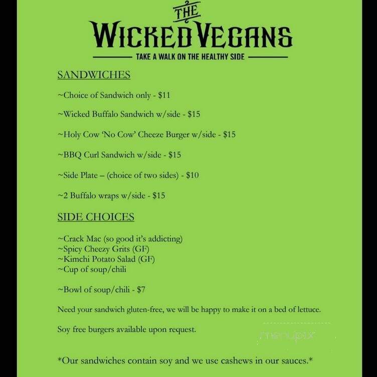 The Wicked Vegans - Morganton, NC menu_pic