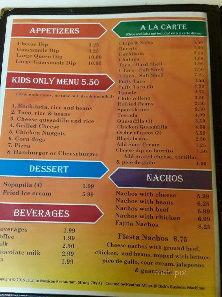 Jacalito Mexican Restaurant - Strong City, KS menu_pic