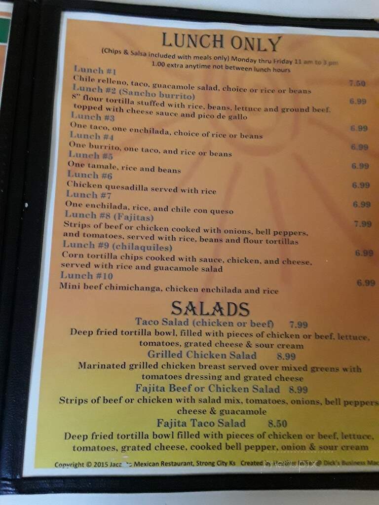 Jacalito Mexican Restaurant - Strong City, KS menu_pic