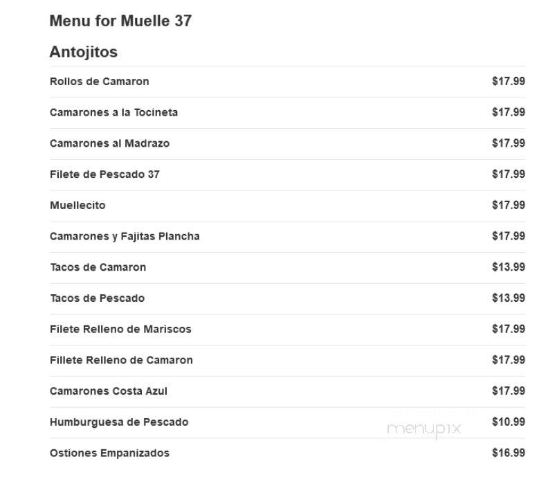 Muelle 37 - Brownsville, TX menu_pic