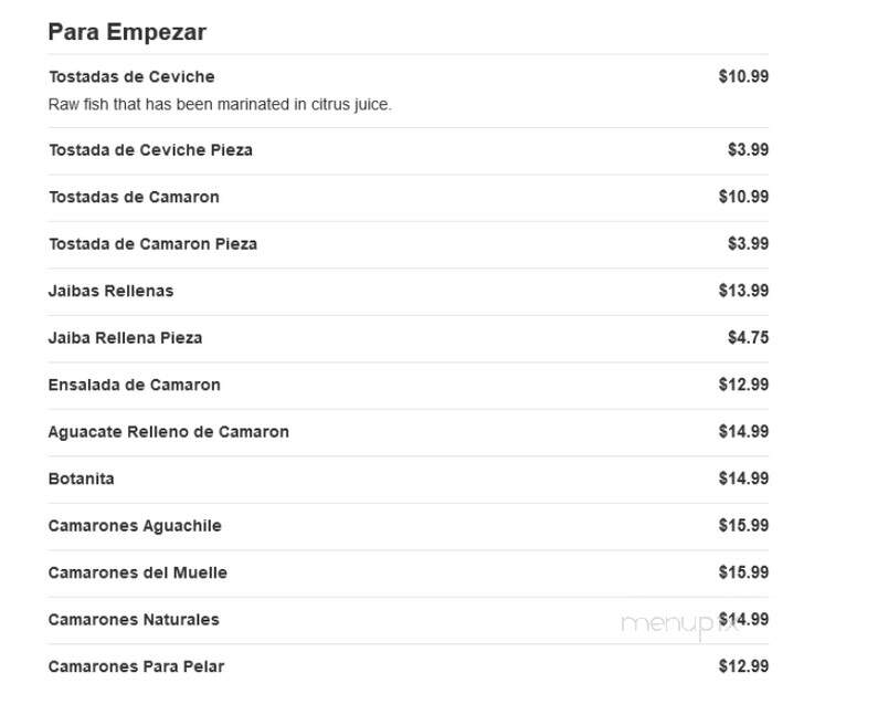 Muelle 37 - Brownsville, TX menu_pic