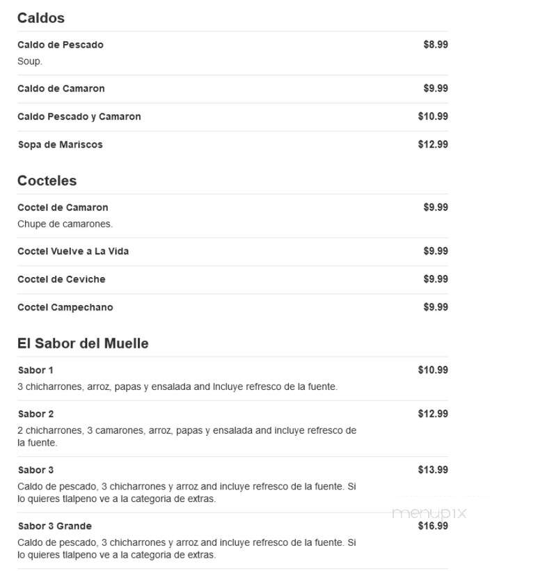 Muelle 37 - Brownsville, TX menu_pic