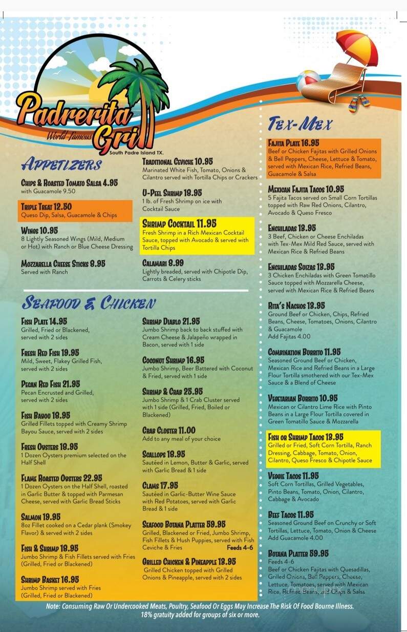 Ritas Restaurant Bar - South Padre Island, TX menu_pic