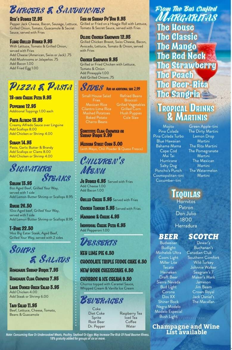 Ritas Restaurant Bar - South Padre Island, TX menu_pic