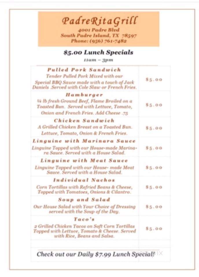 Ritas Restaurant Bar - South Padre Island, TX menu_pic