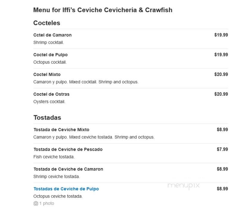 Iffi's Ceviche Cevicheria & Crawfish - Conroe, TX menu_pic