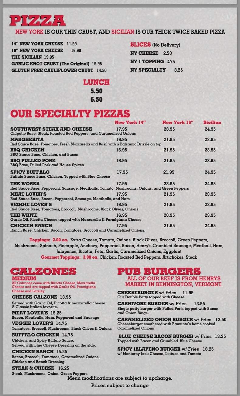Arlington Ramuntos - Arlington, VT menu_pic