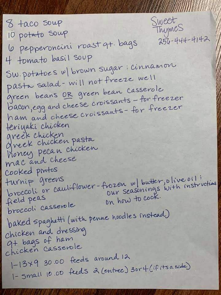 Sweet Thymes - Athens, AL menu_pic