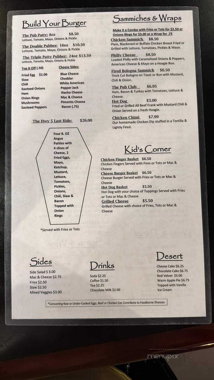 Hwy 5 Grub & Pub - Smyrna, SC menu_pic
