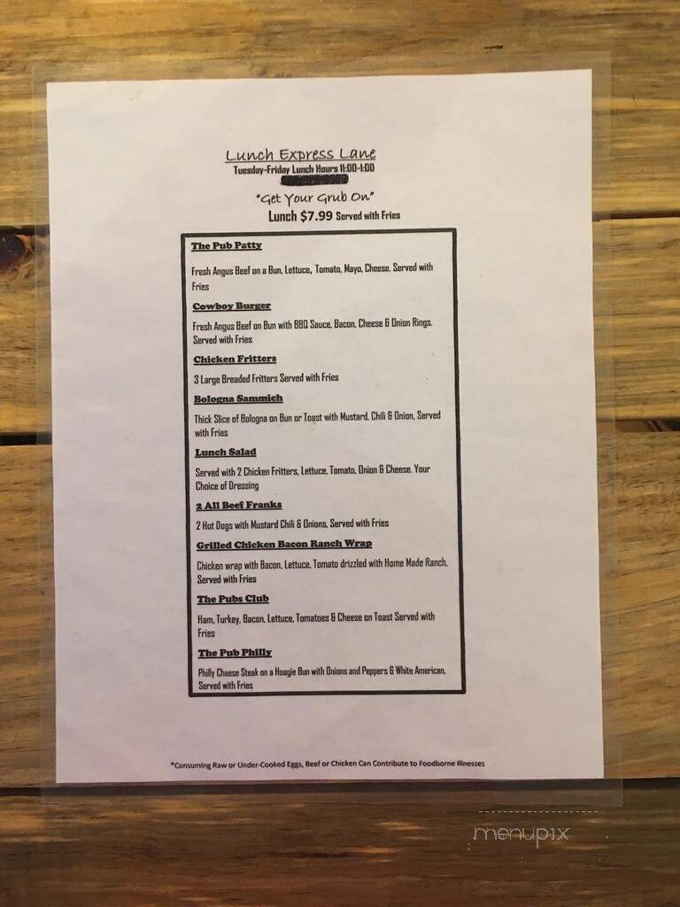 Hwy 5 Grub & Pub - Smyrna, SC menu_pic