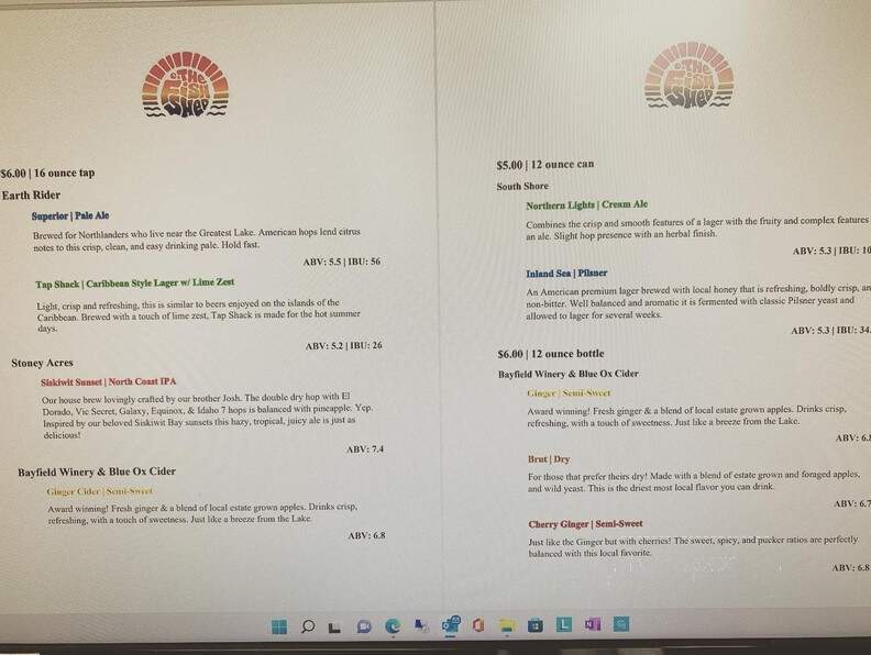 The Corny Fish Shed - Cornucopia, WI menu_pic