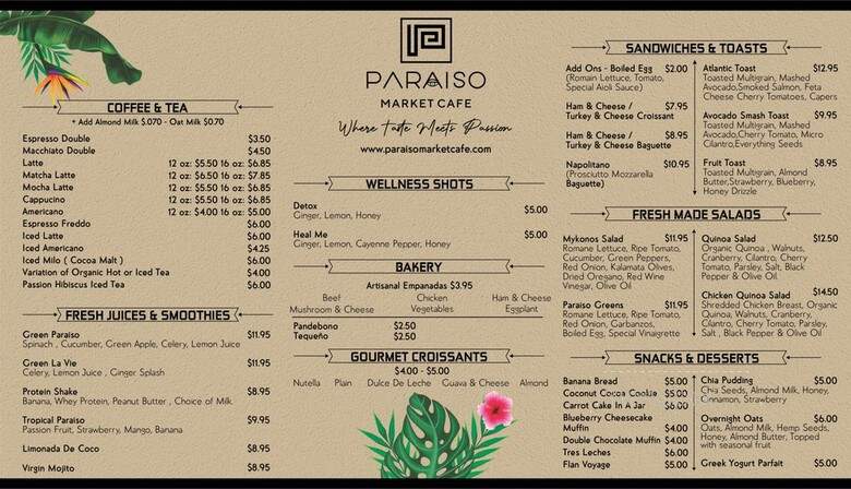 Paraiso Market Cafe - Miami, FL menu_pic