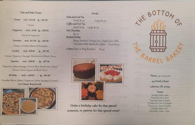 The Bottom Of the Barrel Bakery - Lakeview, OR menu_pic