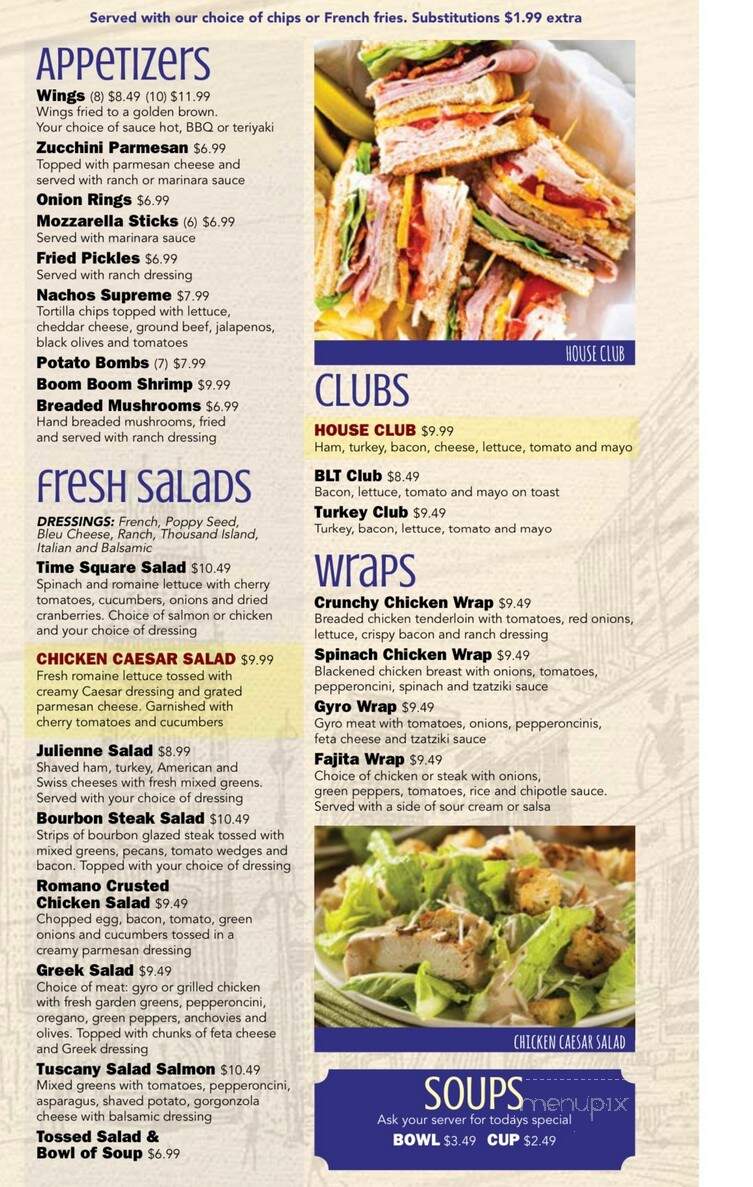 Time Square Cafe - South Whitley, IN menu_pic