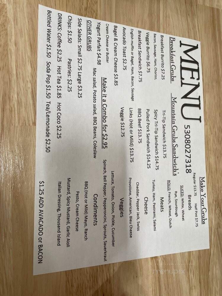 Mountain Grubs Sandwich Shop - Grass Valley, CA menu_pic