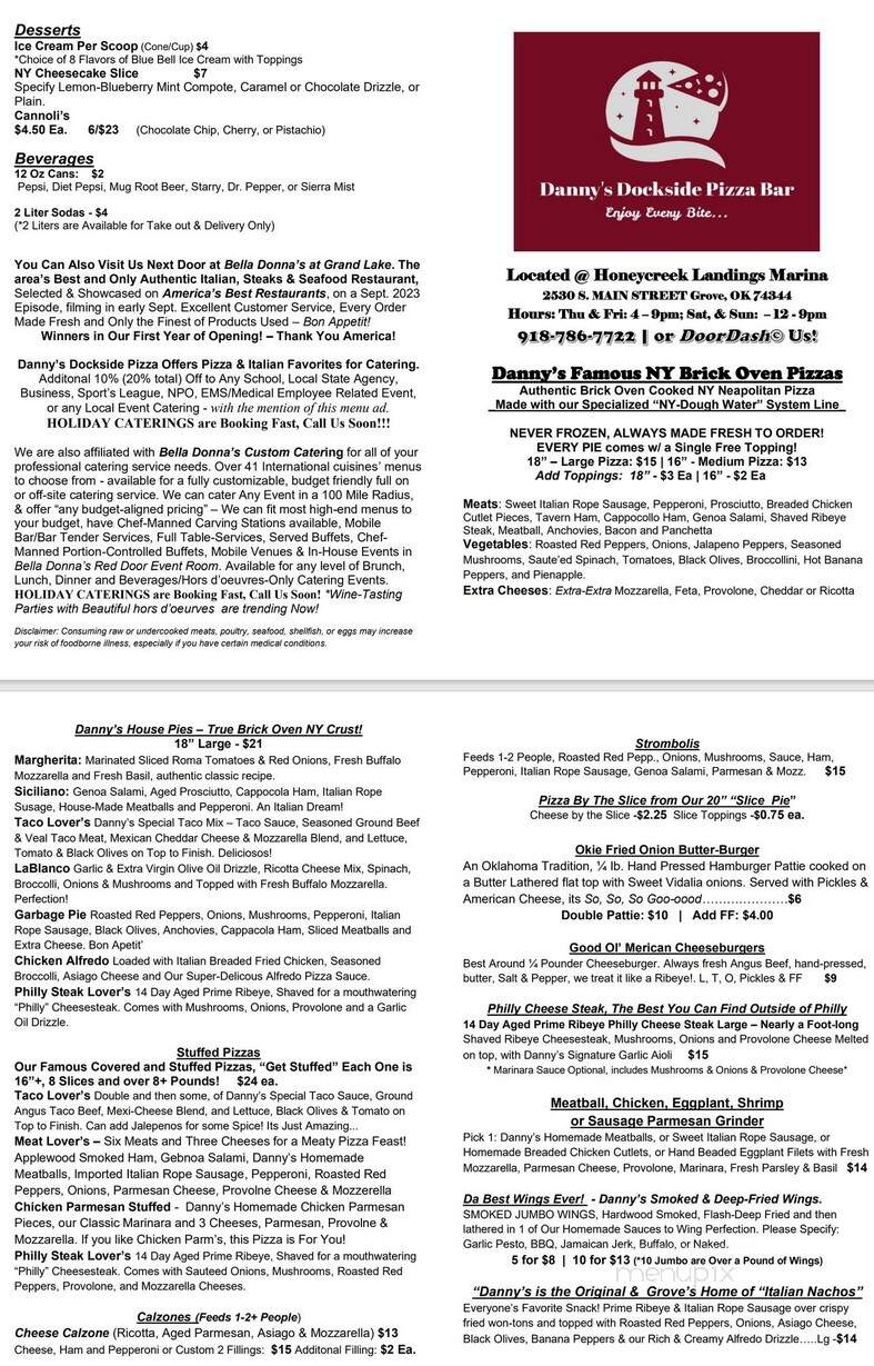 Danny Dockside Pizza Bar - Grove, OK menu_pic
