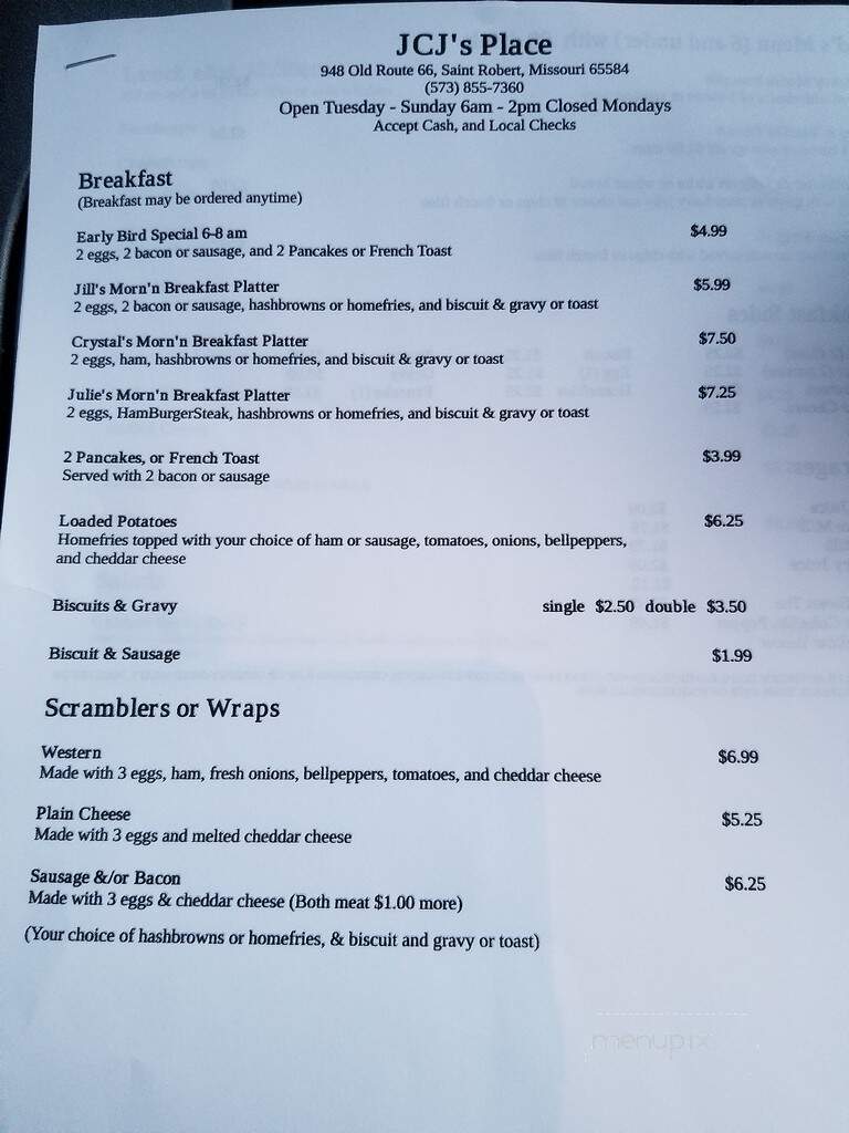 The TAP on Route 66 - Saint Robert, MO menu_pic