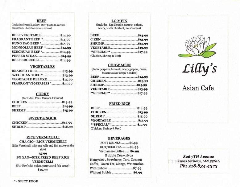 Lilly's Asian Cafe - Two Harbors, MN menu_pic
