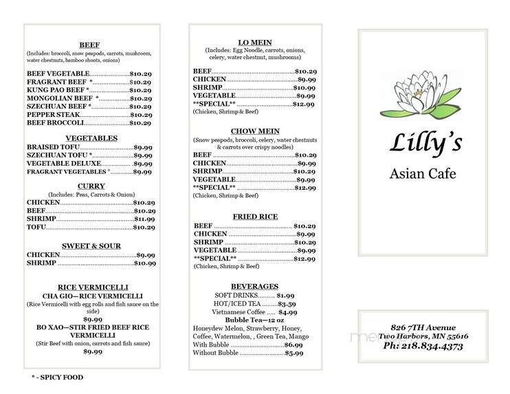 Lilly's Asian Cafe - Two Harbors, MN menu_pic
