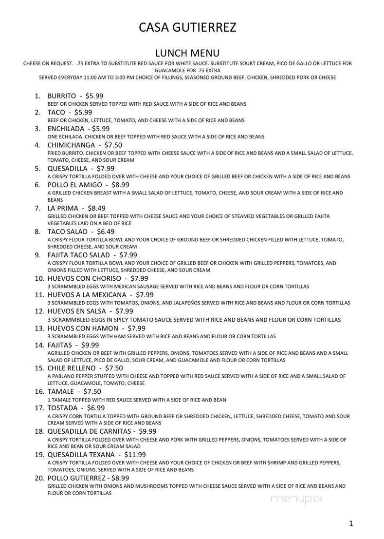 Casa Guitierrez - Grove, OK menu_pic