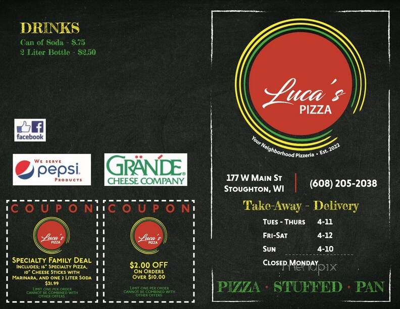 Luca's Pizza - Stoughton, WI menu_pic