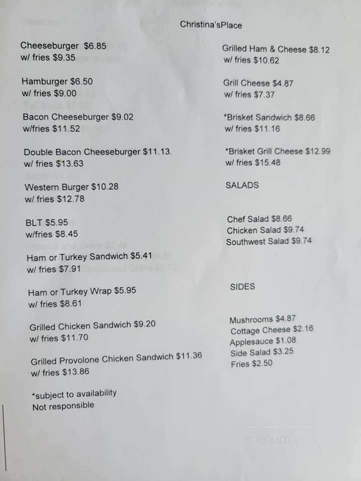 Christina's Place - Blackwater, MO menu_pic