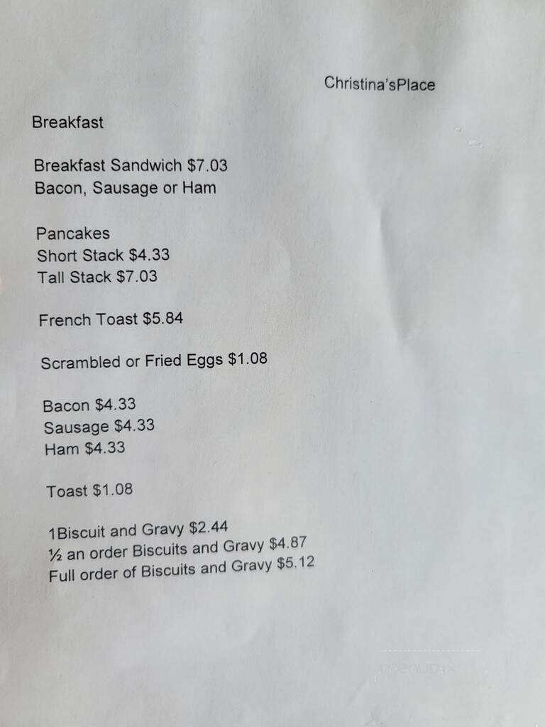 Christina's Place - Blackwater, MO menu_pic
