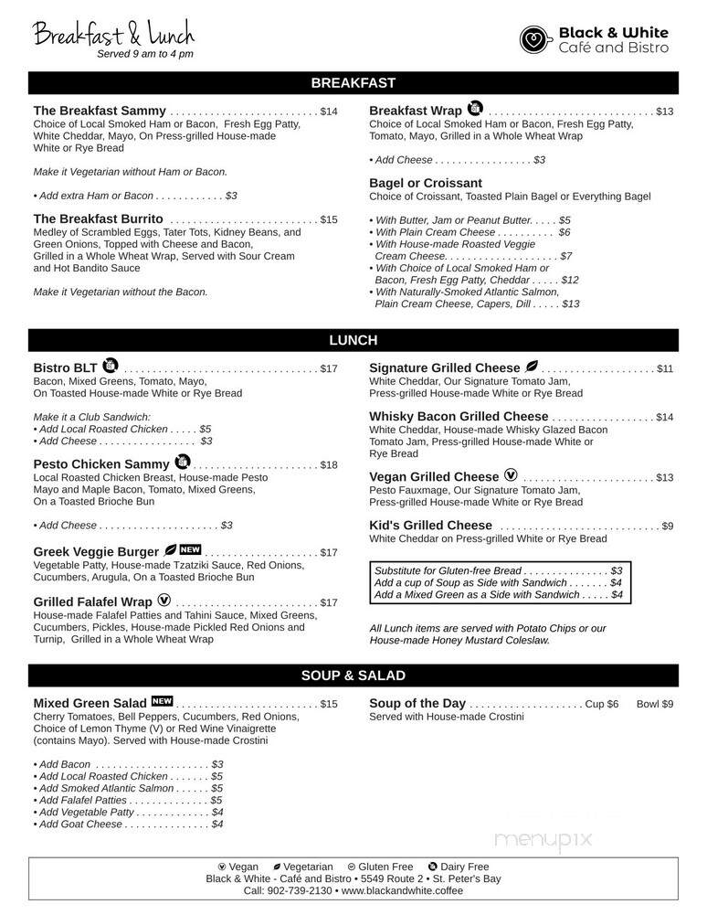 Black & White Cafe and Bakery - Saint Peters Bay, PE menu_pic