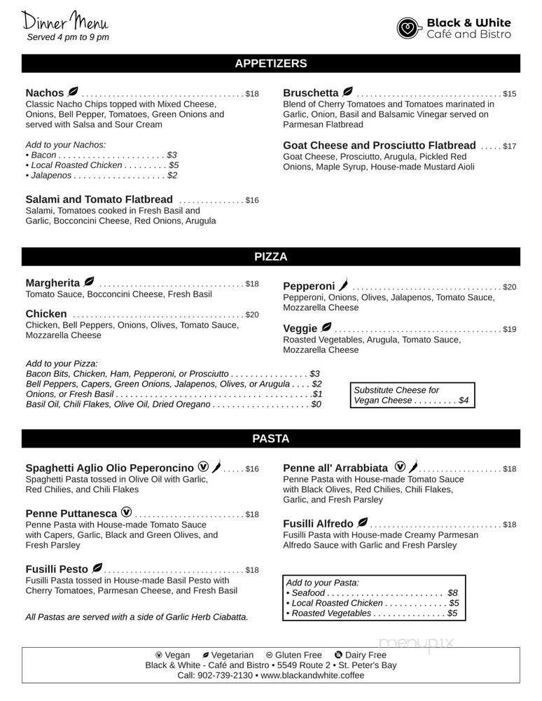 Black & White Cafe and Bakery - Saint Peters Bay, PE menu_pic