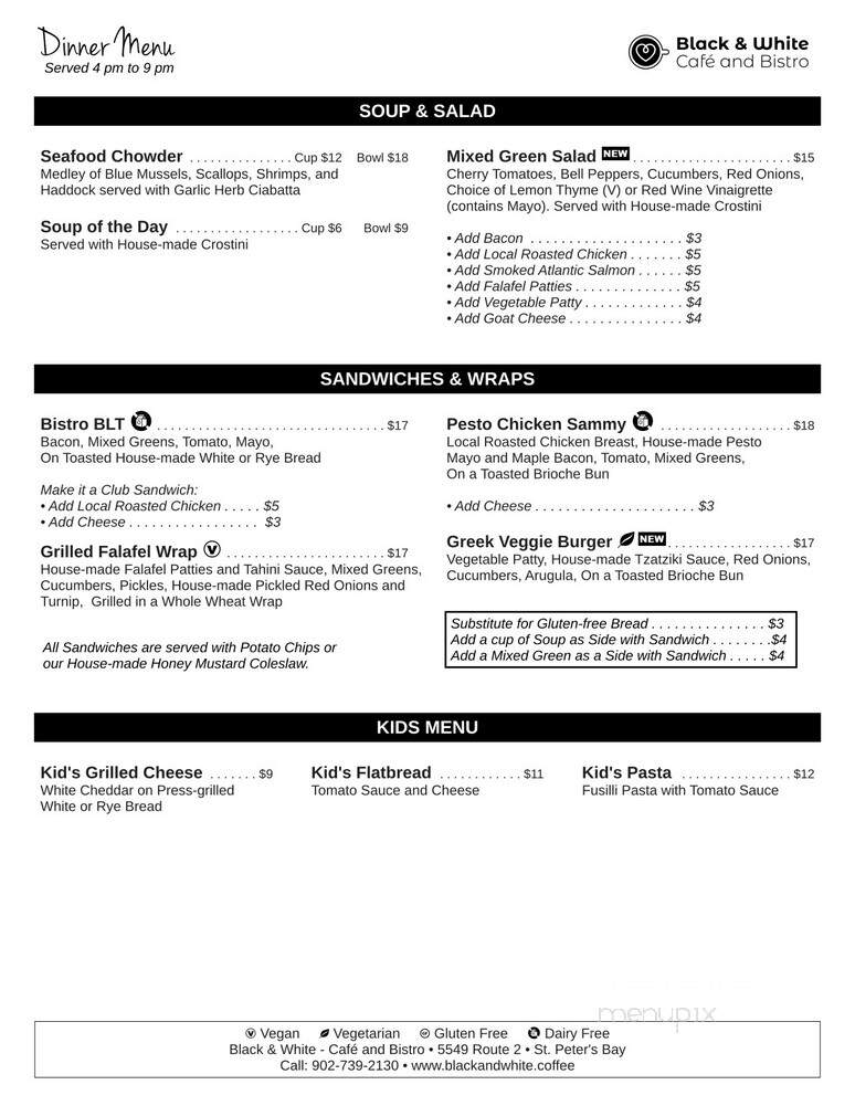 Black & White Cafe and Bakery - Saint Peters Bay, PE menu_pic