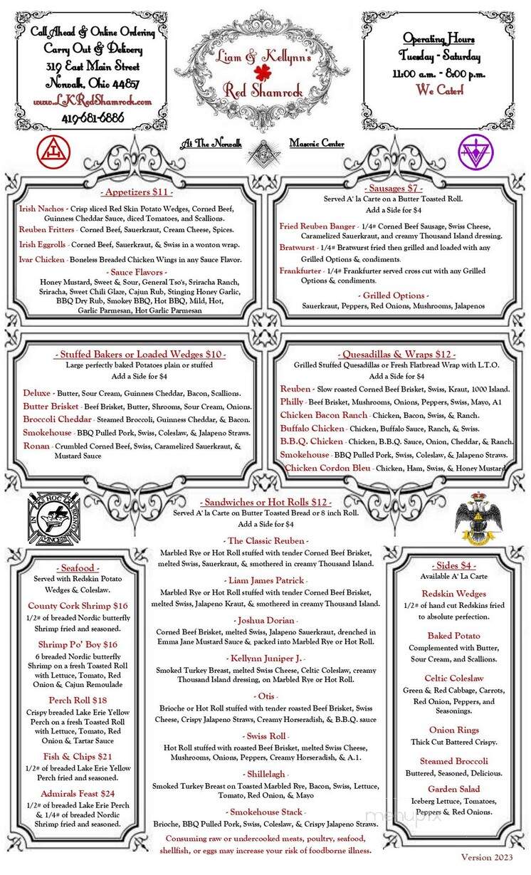 Red Shamrock - Norwalk, OH menu_pic