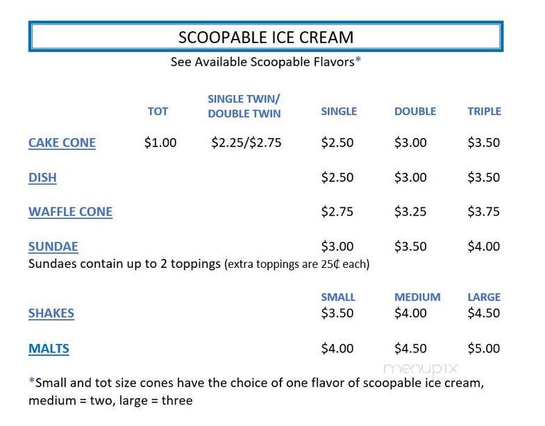 Twin Peaks Ice Cream - Tomah, WI menu_pic
