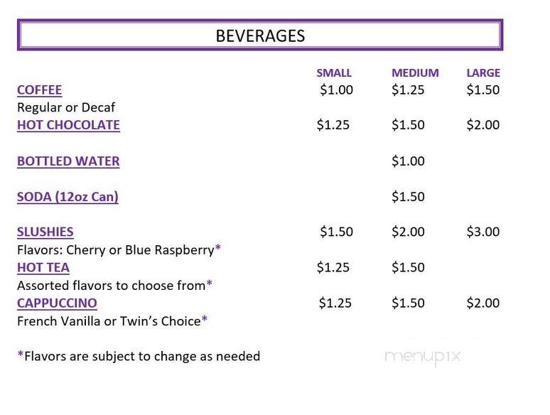Twin Peaks Ice Cream - Tomah, WI menu_pic